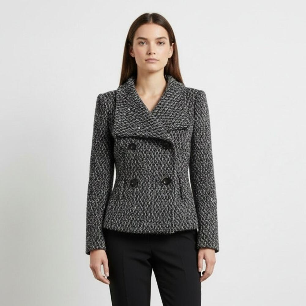 ZARA Women's 90% Wool Tweed/Boucle Double-Breasted Cropped Jacket Size 10